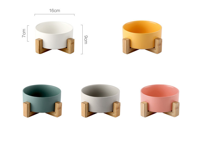 Manufacturer wholesale multi colors ceramic wooden frame pet cat dog bowl