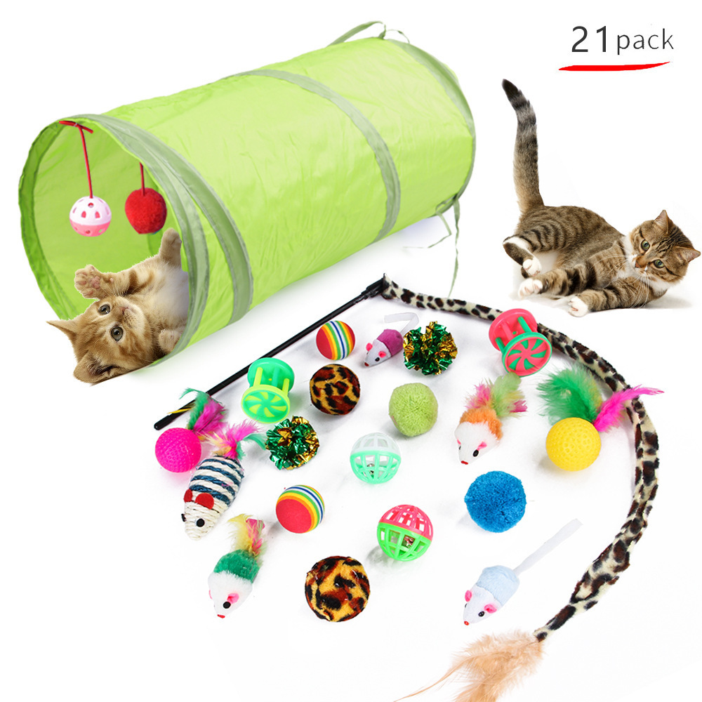 Manufacturer wholesale 21 packs mouse tunnel plush ball bell interactive cat toys