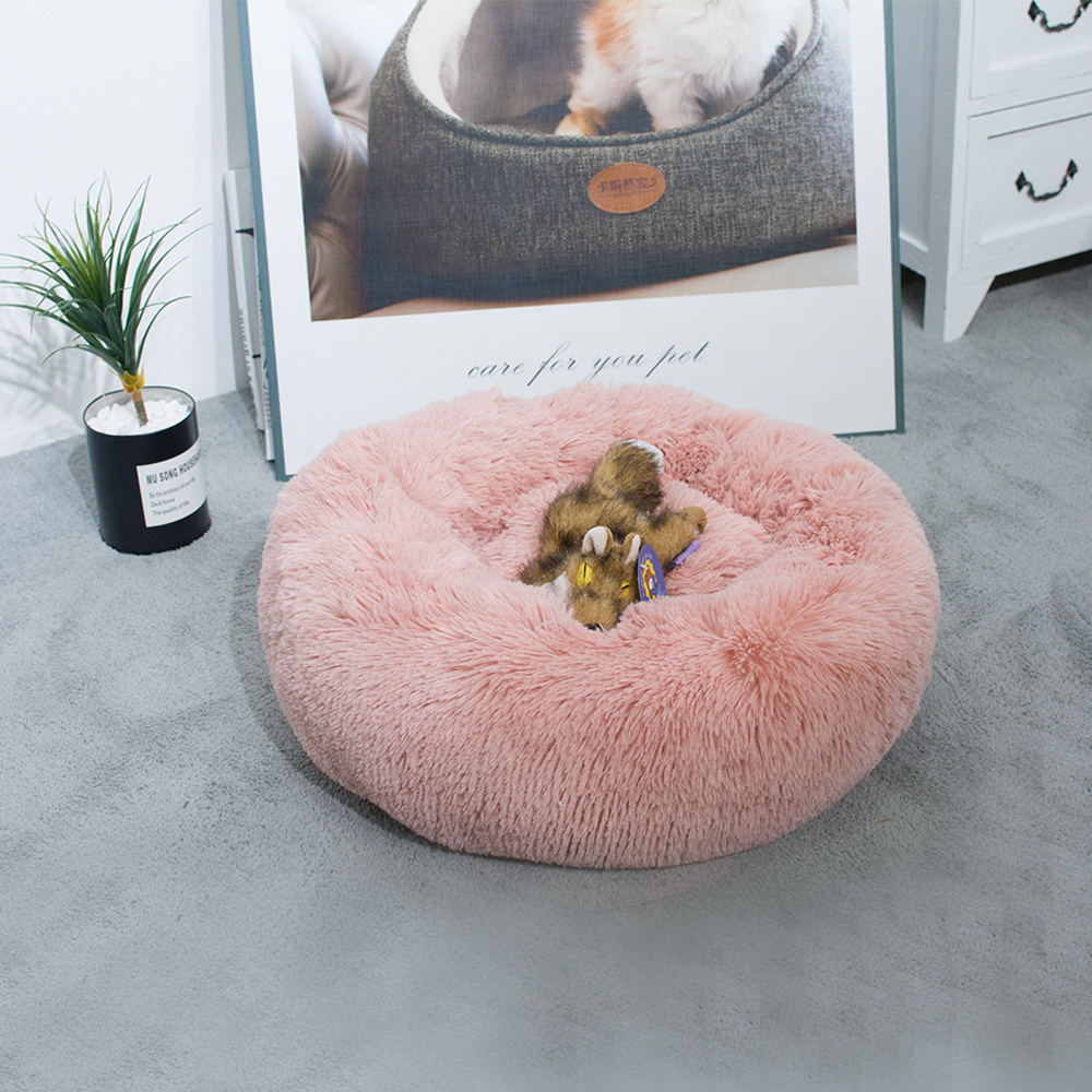 Wholesale Custom Luxury Shag Faux Fur Donut Cuddler Pet Dog Bed