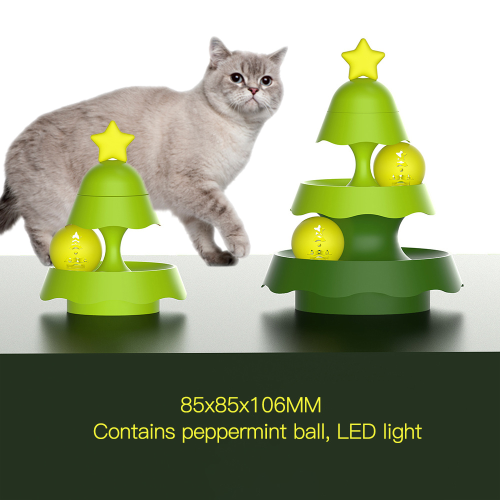 New Christmas Tree Mini 3 layer track toy Cat Turntable Fun cat Light up toy pet supplies catnip ball