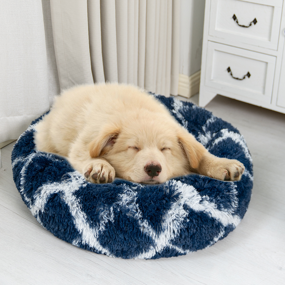 Luxury Warm Soft Plush Comfortable Pet Bed for Sleeping Calming Donut Dog Bed