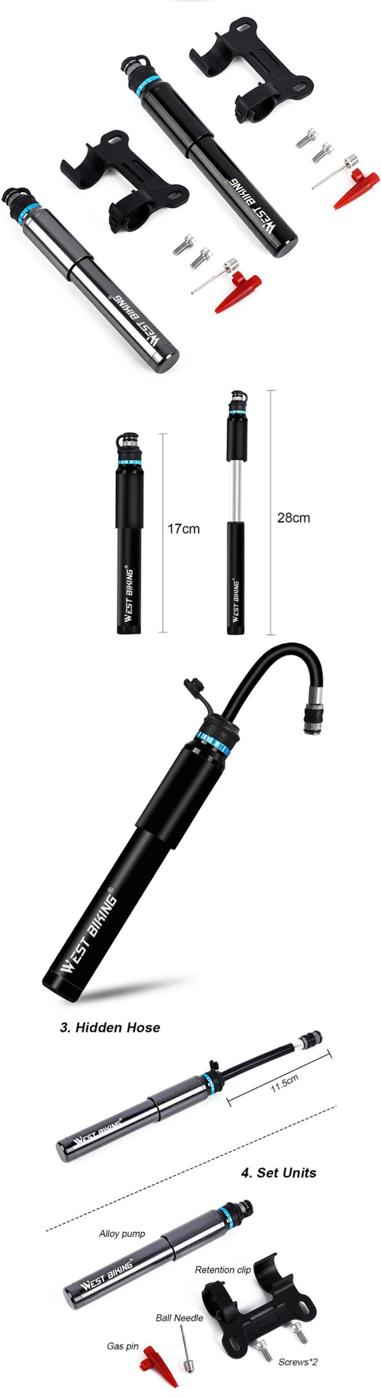 Bicycle Mini Air Pump Portable Bicycle Pump Valve Tire Inflator Mountain Road Bike Tire Bike Pump