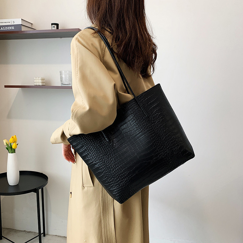 Crocodile print fashion solid color 2023 new trend large capacity leather black tote bags handbag tote