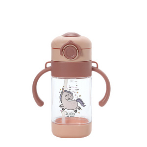 Cute Baby Water Bottle with Straw for Kids BPA FREE Leak Proof One Click Open Flip Top Silicone Sipper Secure Lock