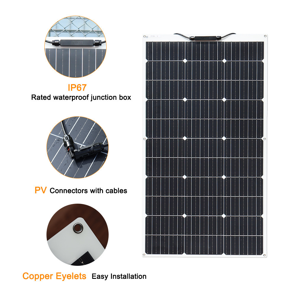 Oem Efficient Pannello Solare Flessibile Flexible Solar Panel 100w For Rv Boat Yacht Station Mono Cells Panel