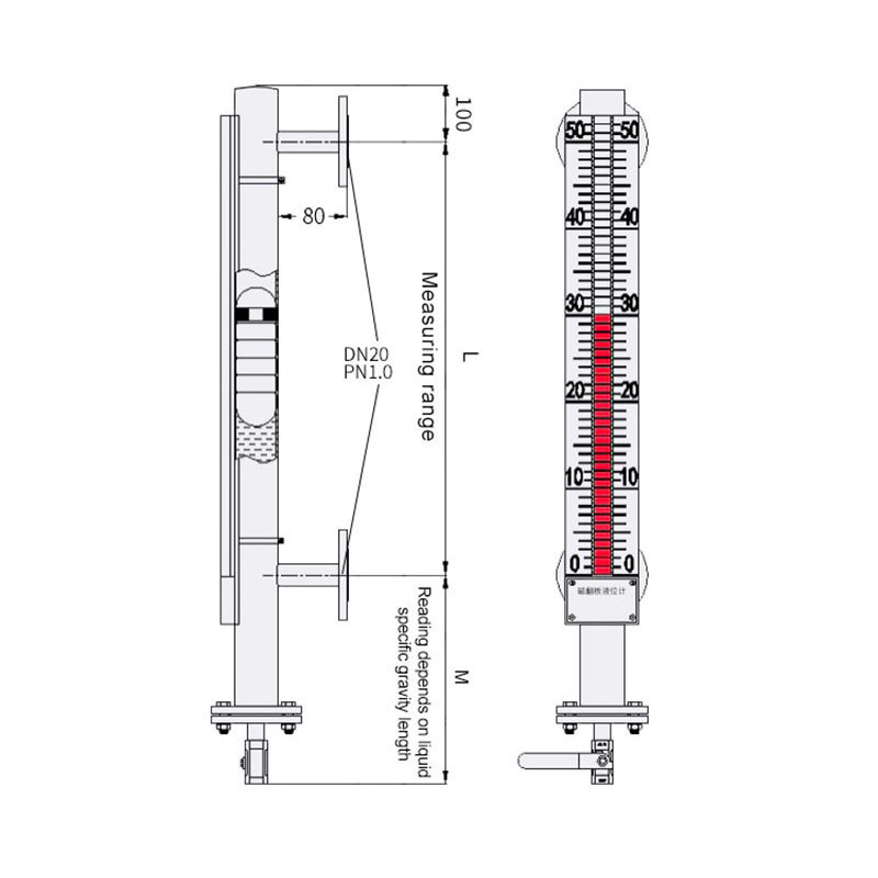 uhz magnetic flap level gauge with remote magnetic switch float 4-20ma stainless steel 304 side mounted sensor pp