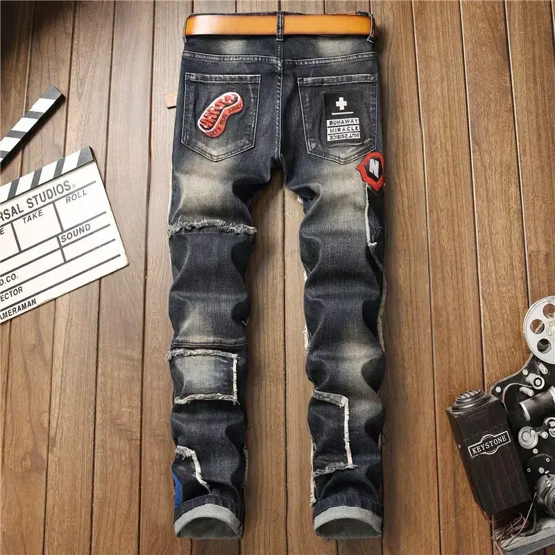 Custom loose fit vintage flare jeans men stacked denim men's jeans pants blank denim baggy jeans for men