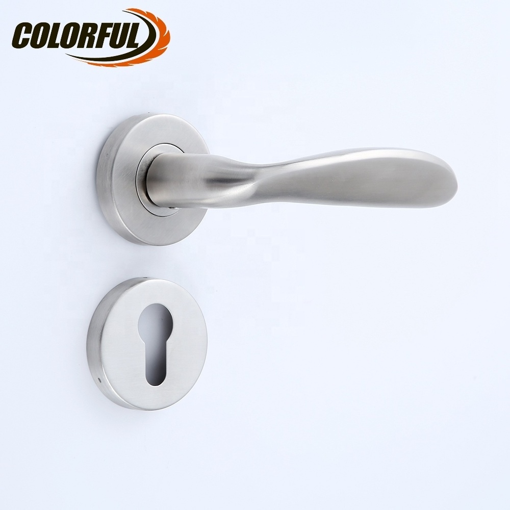 Simple design modern brushed stainless steel interior lever door handle on rose