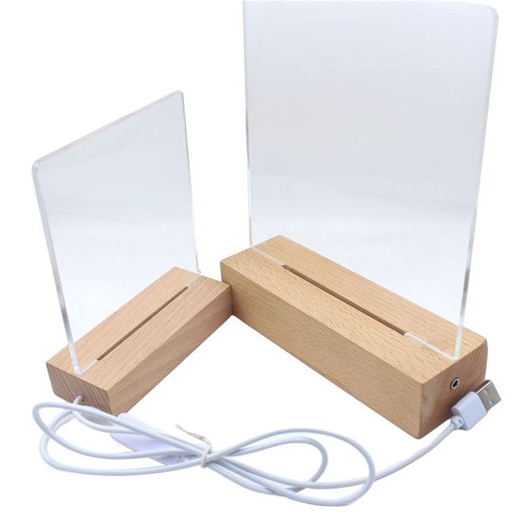 Hot Selling Custom Diy Rectangle Original Wooden Base For Acrylic Plate Led Night Light