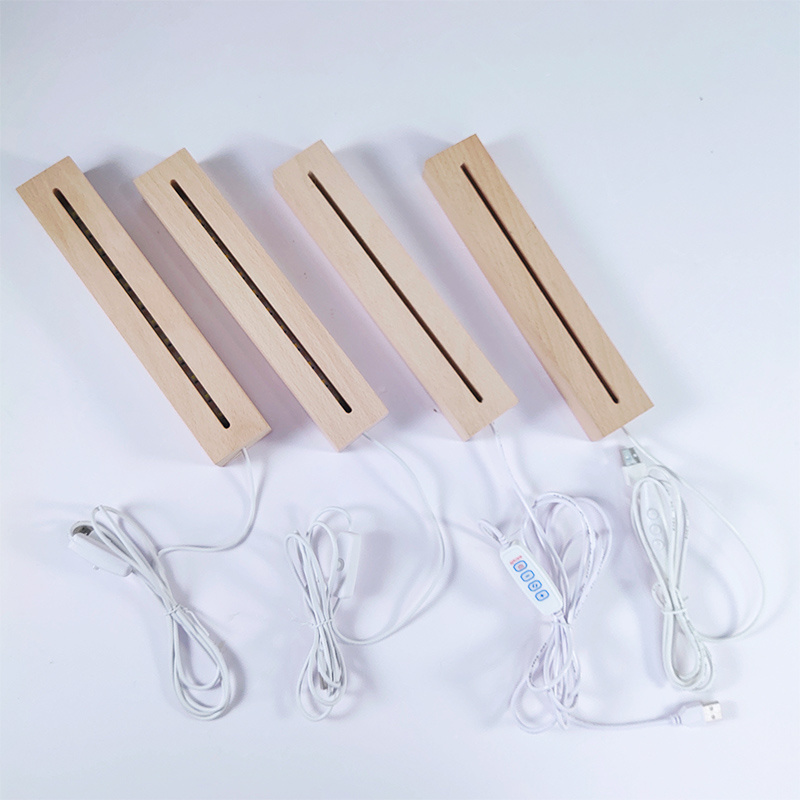 Hot Selling Custom Diy Rectangle Original Wooden Base For Acrylic Plate Led Night Light