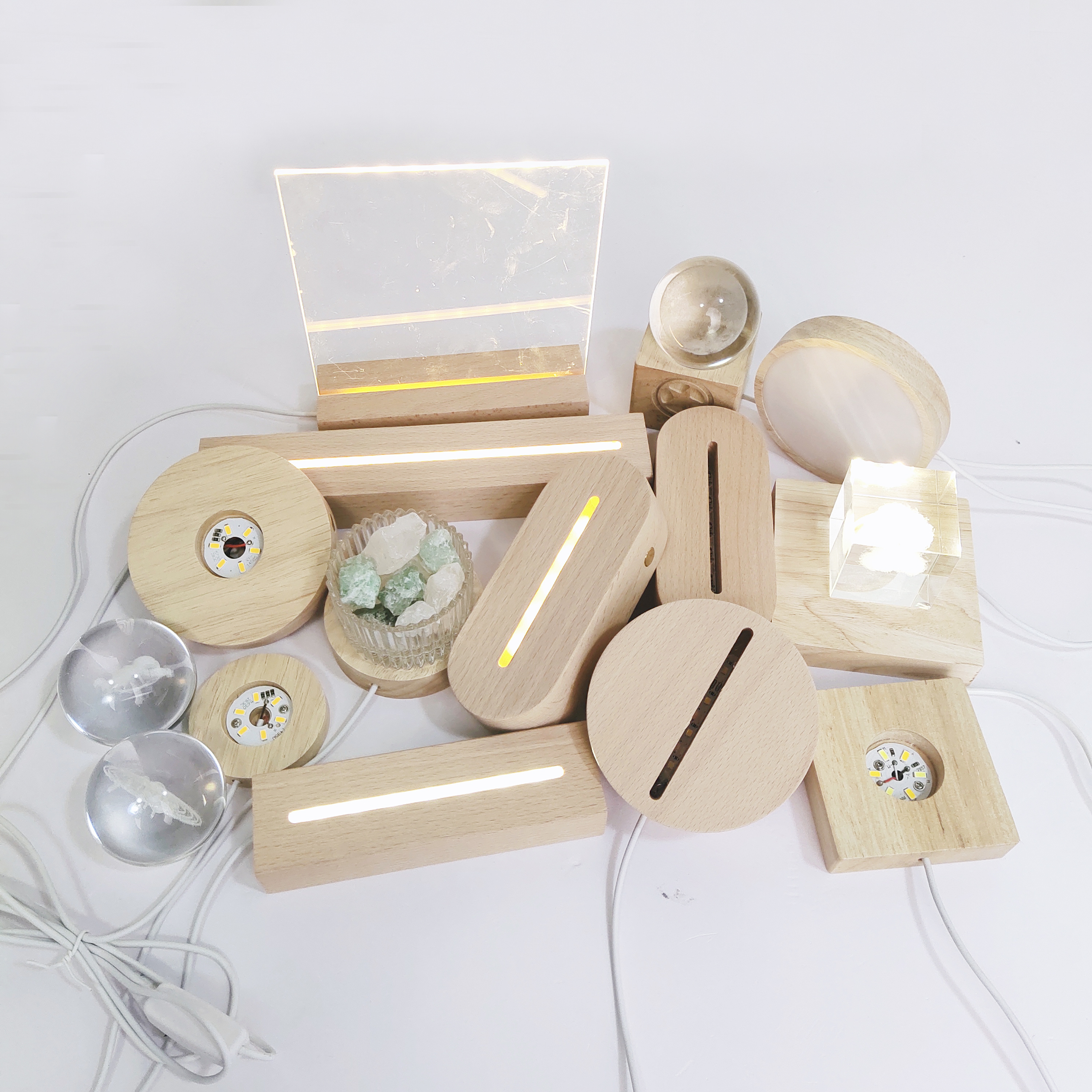 Natural Indoor 3d Night Light Ellipse Lamp Socket For Acrylic Plate Usb Base Lamp Wooden