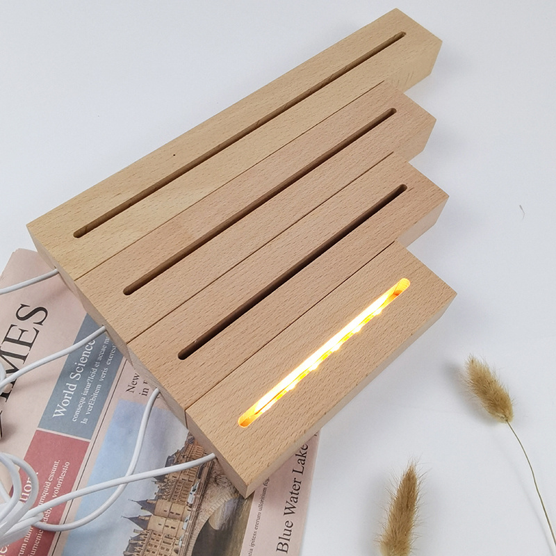 2022 Led Base Desk Night Light Acrylic Usb Cable Lamp Holder Wood Base Led Light