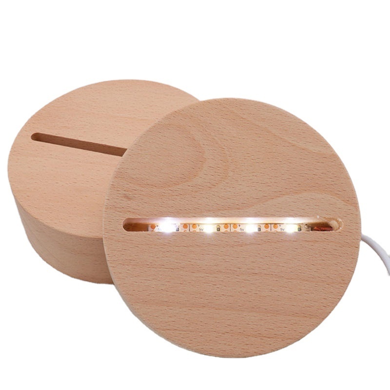 Natural Indoor 3d Night Light Ellipse Lamp Socket For Acrylic Plate Usb Base Lamp Wooden