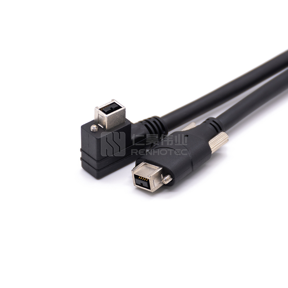 Straight 1394b Plug to 1394b Right Angle Plug 9Pin Camera Link Cable with Screw Lock