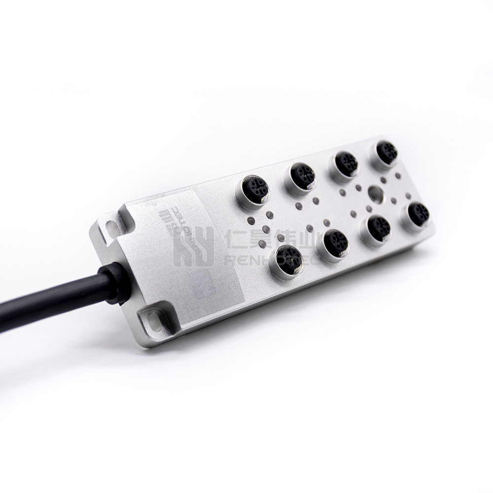 M8 M12 Junction Box 8 Ports 12 Way Male Female Distribution Boxes IP67 IP68 Waterproof Electrical Power Connector