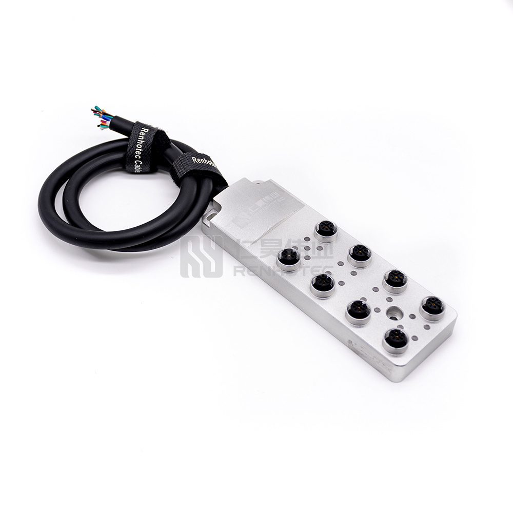 M8 M12 Junction Box 8 Ports 12 Way Male Female Distribution Boxes IP67 IP68 Waterproof Electrical Power Connector