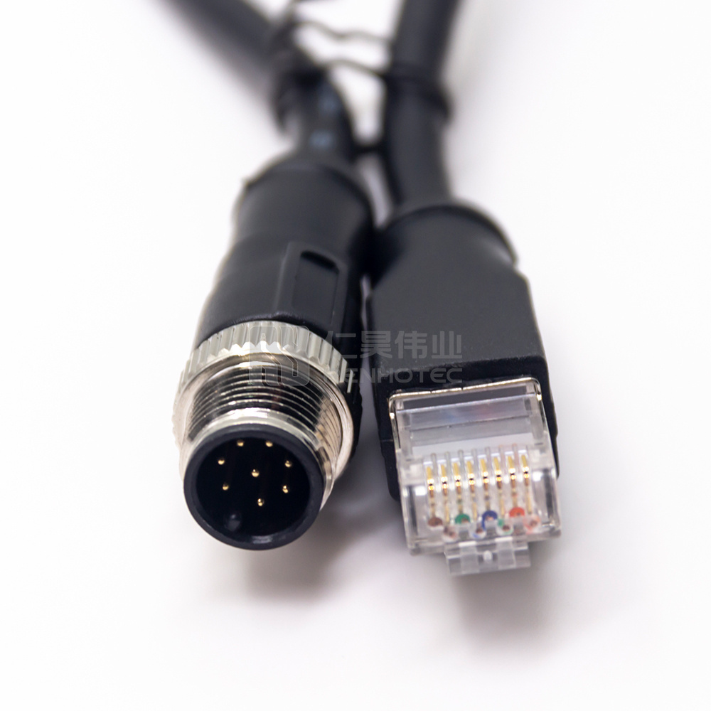 M12 D Coded Male to RJ45 Circular Waterproof IP67 Industrial Electric Accessories Jack Moulding PVC Ethernet Cable