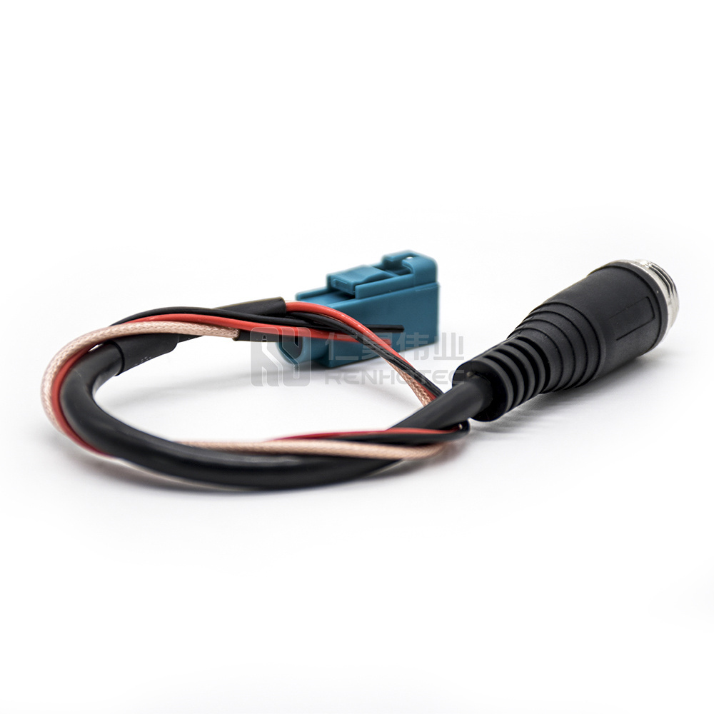 GX12 to FAKRA FARKE Connectors Overmolded Cable 4 Pin Power And Video Cable For Trailer Car Reverse Backup Camera System