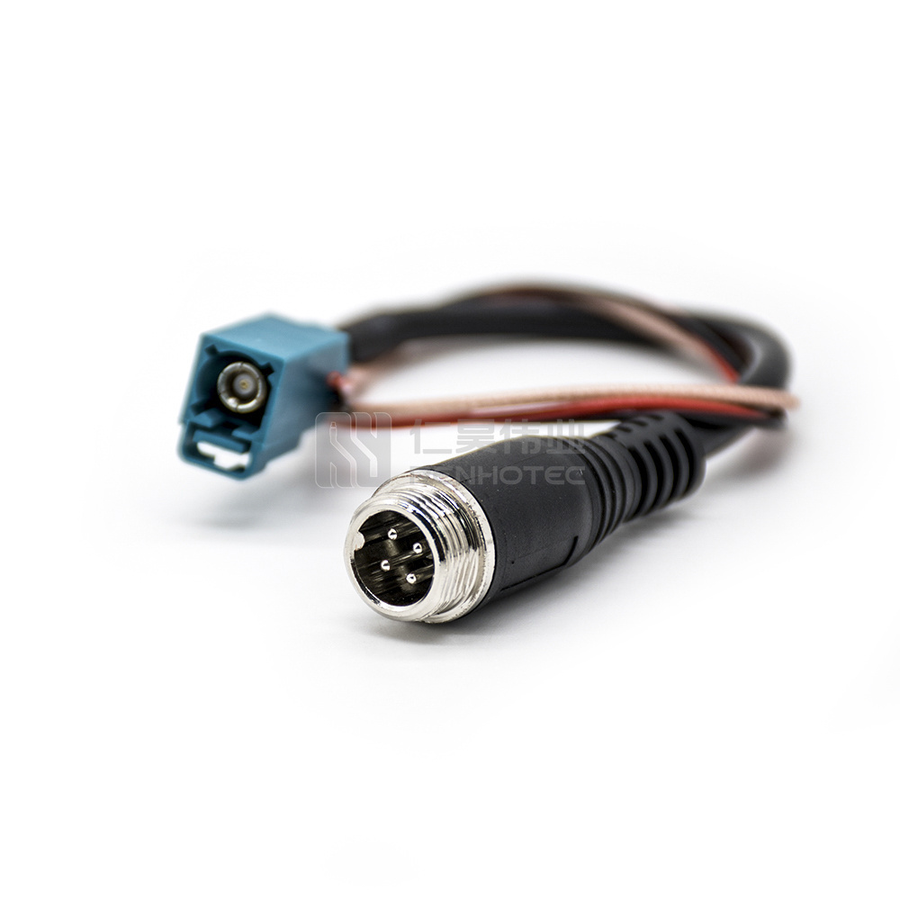 GX12 to FAKRA FARKE Connectors Overmolded Cable 4 Pin Power And Video Cable For Trailer Car Reverse Backup Camera System