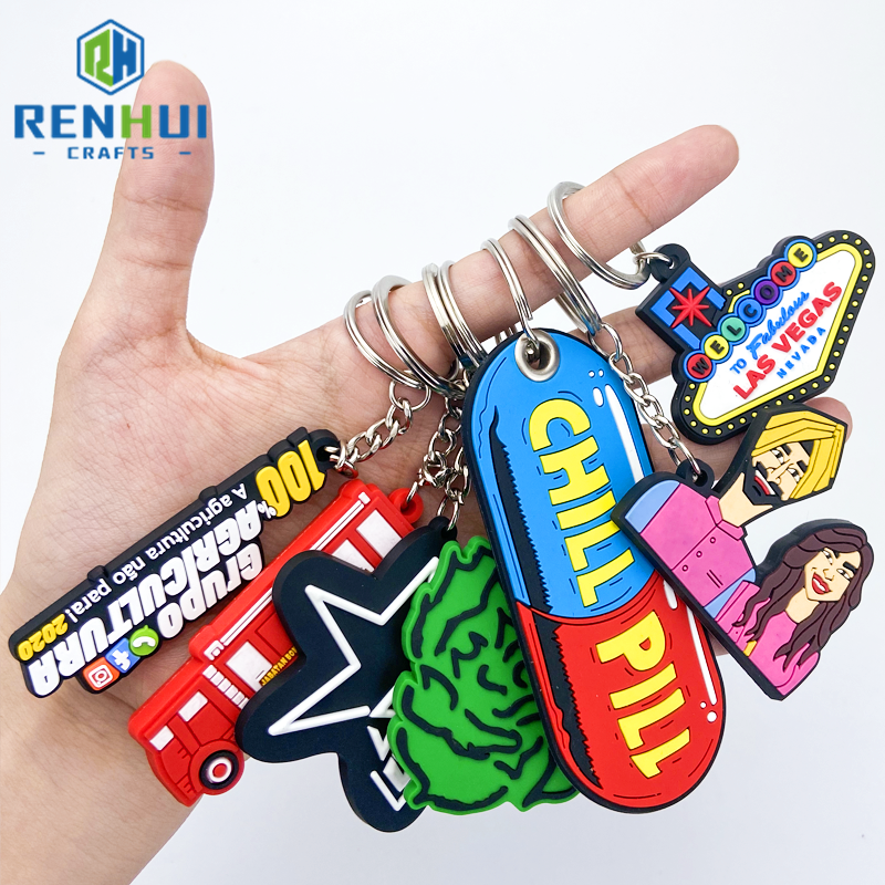 Wholesale 3D Soft PVC Silicone Die Cut Keyring Llaveros De Anime Key Chain Rubber Kawaii Custom Logo Keychain