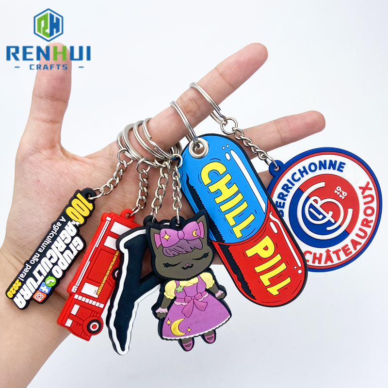 Wholesale 3D Soft PVC Silicone Die Cut Keyring Llaveros De Anime Key Chain Rubber Kawaii Custom Logo Keychain