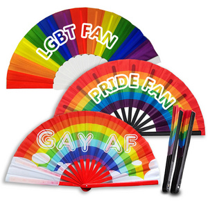 2024 Folding Plastic Customer Printed Clack Small Mini Bamboo Customized Large Lgbt Hand Fans Pride Fan