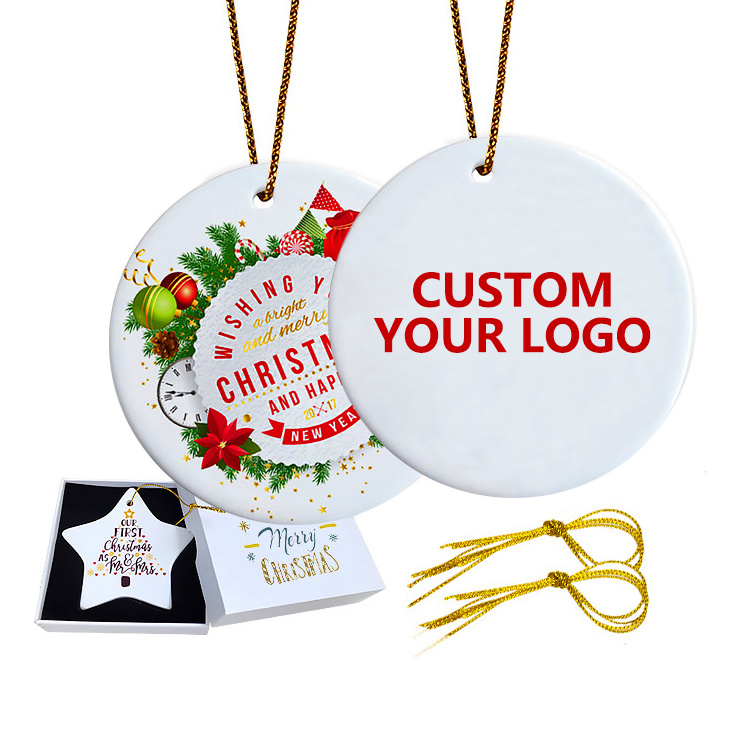 Custom 3 inch Round Circle Custom Sublimation Blank Ceramic Christmas Ornaments Flat Christmas Ornament