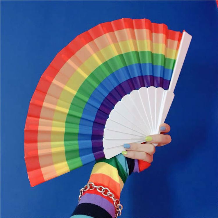 2024 Folding Plastic Customer Printed Clack Small Mini Bamboo Customized Large Lgbt Hand Fans Pride Fan