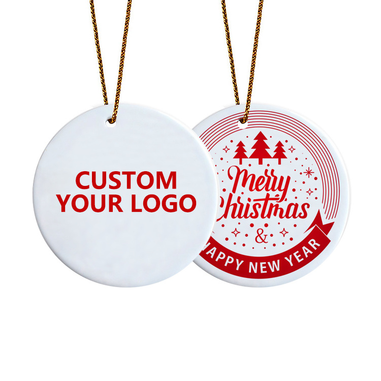 Custom 3 inch Round Circle Custom Sublimation Blank Ceramic Christmas Ornaments Flat Christmas Ornament