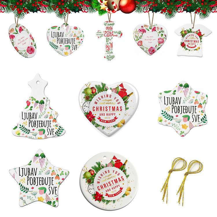 Custom 3 inch Round Circle Custom Sublimation Blank Ceramic Christmas Ornaments Flat Christmas Ornament