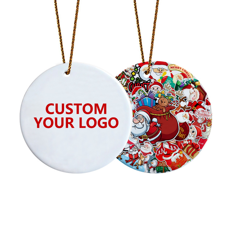 Custom 3 inch Round Circle Custom Sublimation Blank Ceramic Christmas Ornaments Flat Christmas Ornament