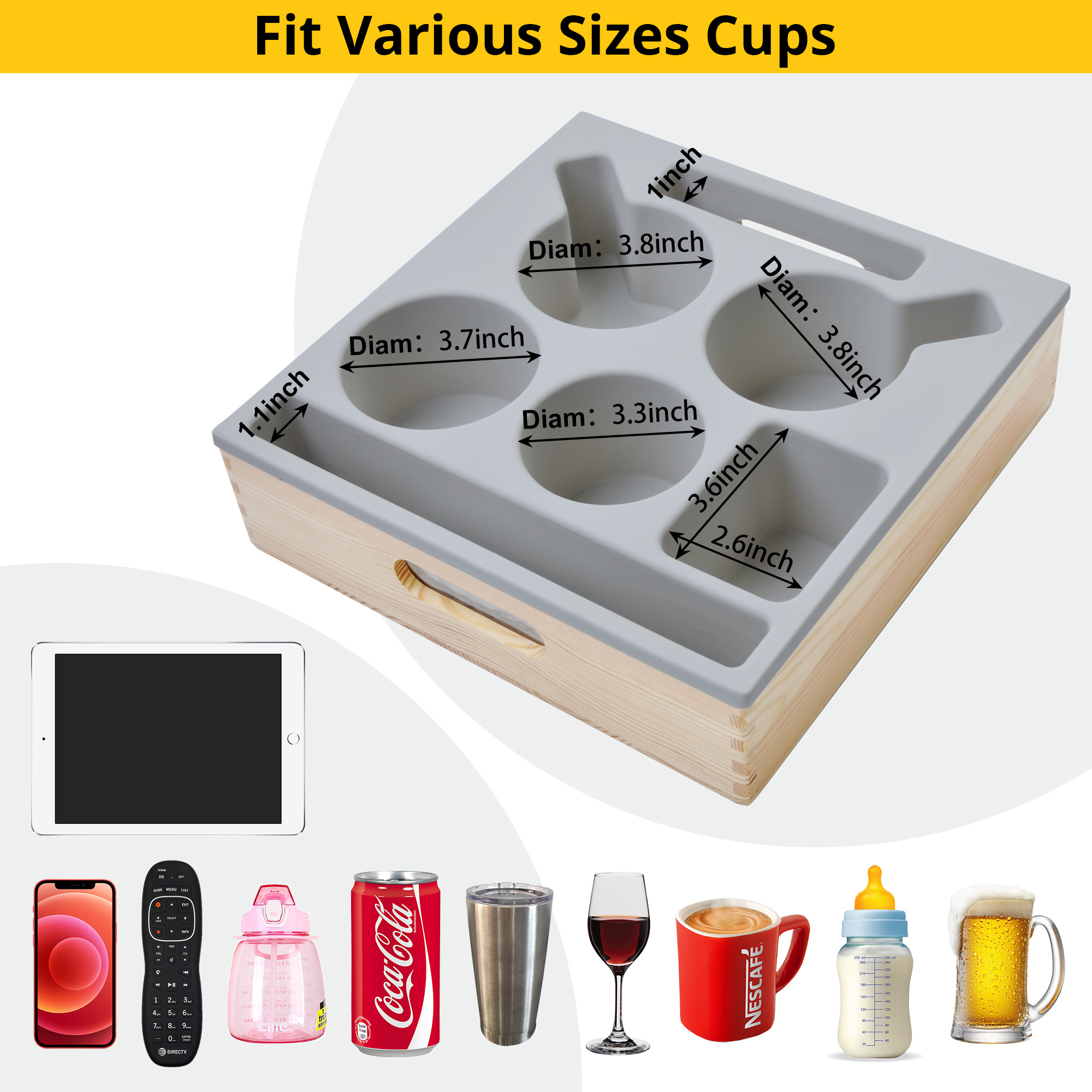 Sofa bed cupholder organizer couch cup holder tray bamboo silicone couch caddy drink holder