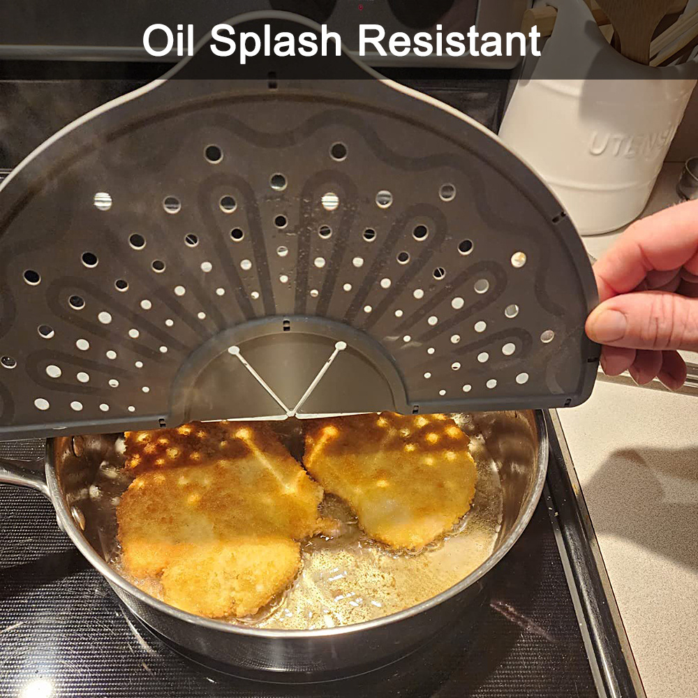 Silicone kitchen folding hot oil mesh grease splatter screens guard for silicone foldable frying pan splatter screen