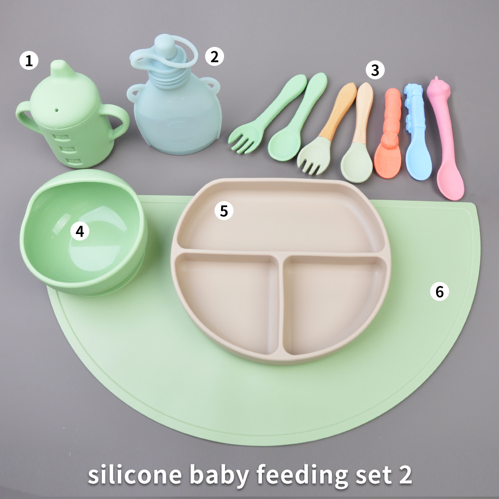 Bowl Plate With Lid Disposable Bibs Bpa Free Silicone Sets Tableware Spoon Feeder Silicon Gift Sippy Cups Baby Feeding Set