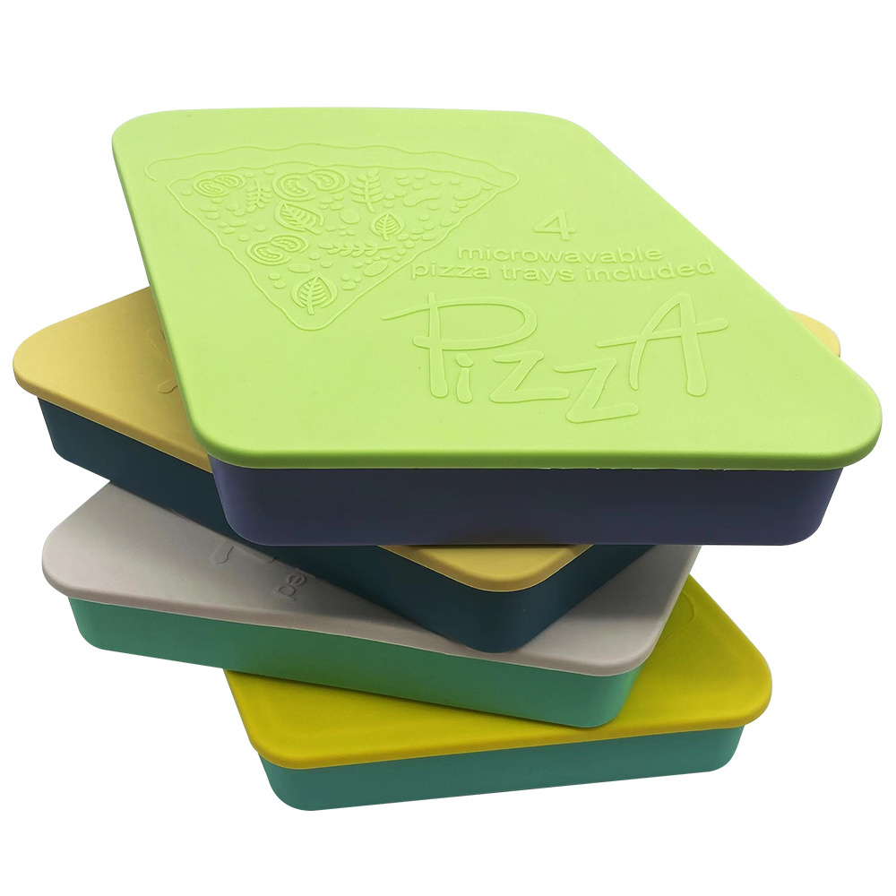 Silicone Pizza Leftover Storage Box Reusable Pizza Slice Storage Container with Microwavable Serving Trays