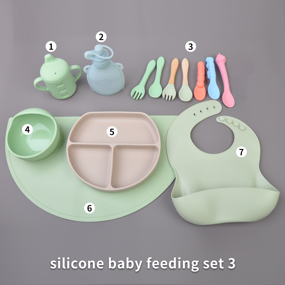 Bowl Plate With Lid Disposable Bibs Bpa Free Silicone Sets Tableware Spoon Feeder Silicon Gift Sippy Cups Baby Feeding Set