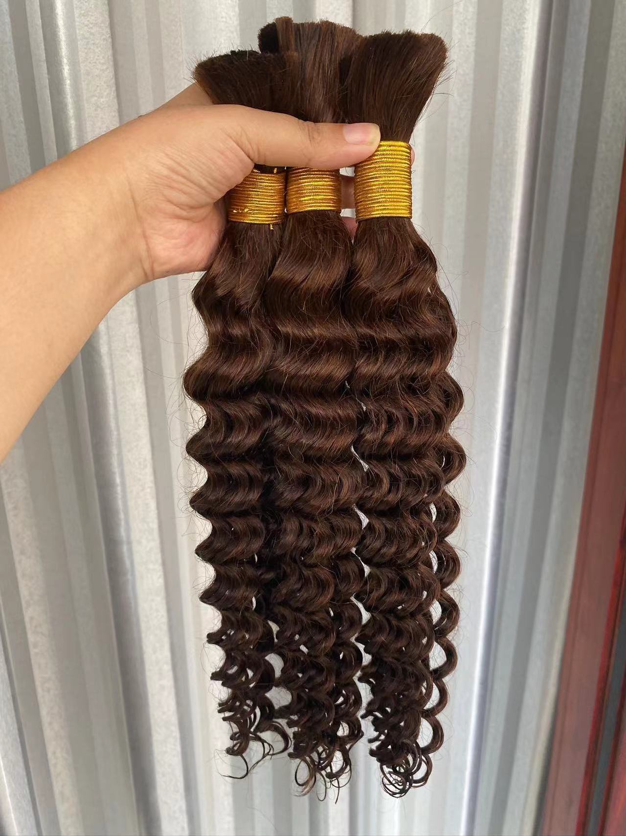 Bulk Human Hair For Braiding BoHo hairstyle No Weft Deep Wave Bulk Human Hair Braiding Bundle Hair Extension