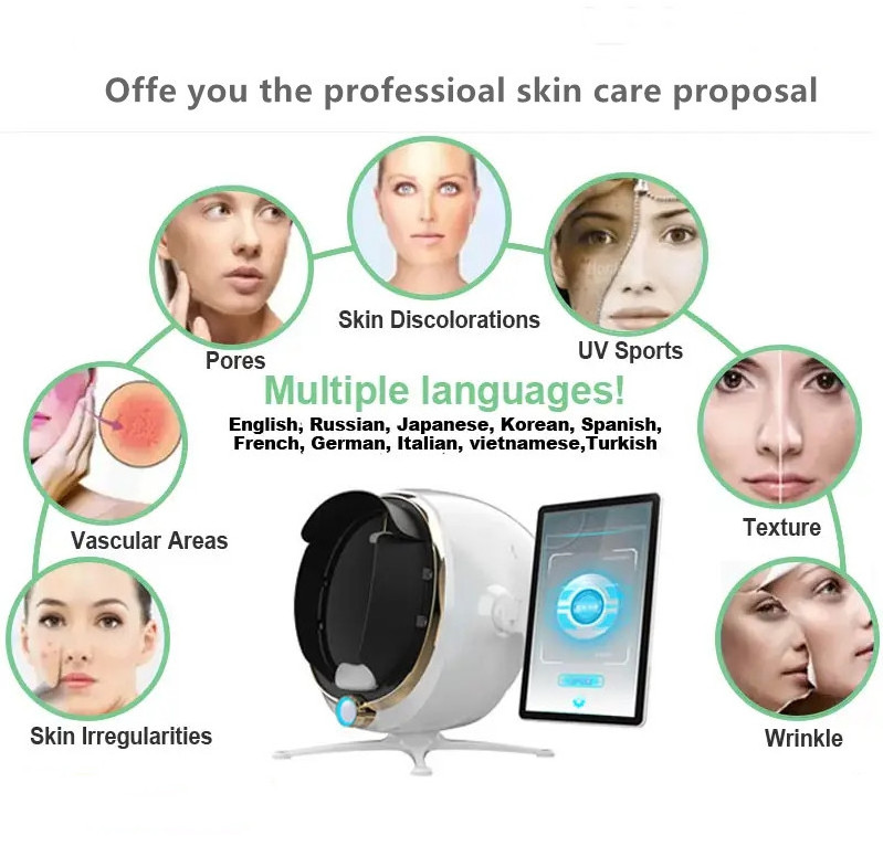 2023 New Portable 3d AI Wood Lamp Skin Detector Tester Analyzer Reveal Facial Scanner Face Camera Visia Skin Analysis Machine