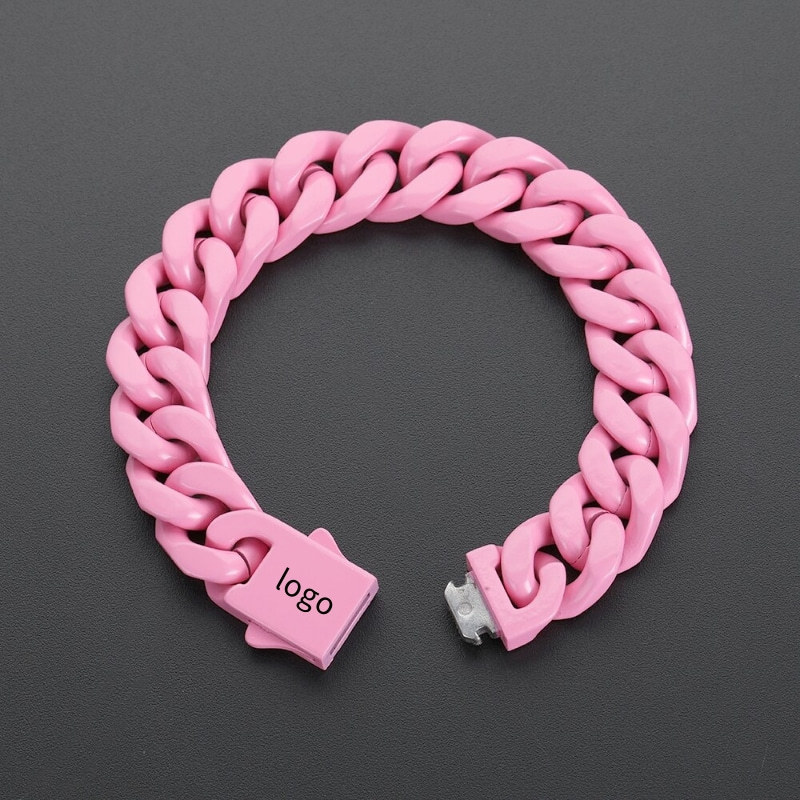 Fashion Cuban Link Bracelet Hip Hop Blue Pink Color Cuban Chain Bracelet Women Accessories Stainless Steel