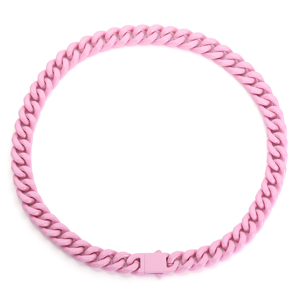 Fashion Cuban Link Bracelet Hip Hop Blue Pink Color Cuban Chain Bracelet Women Accessories Stainless Steel