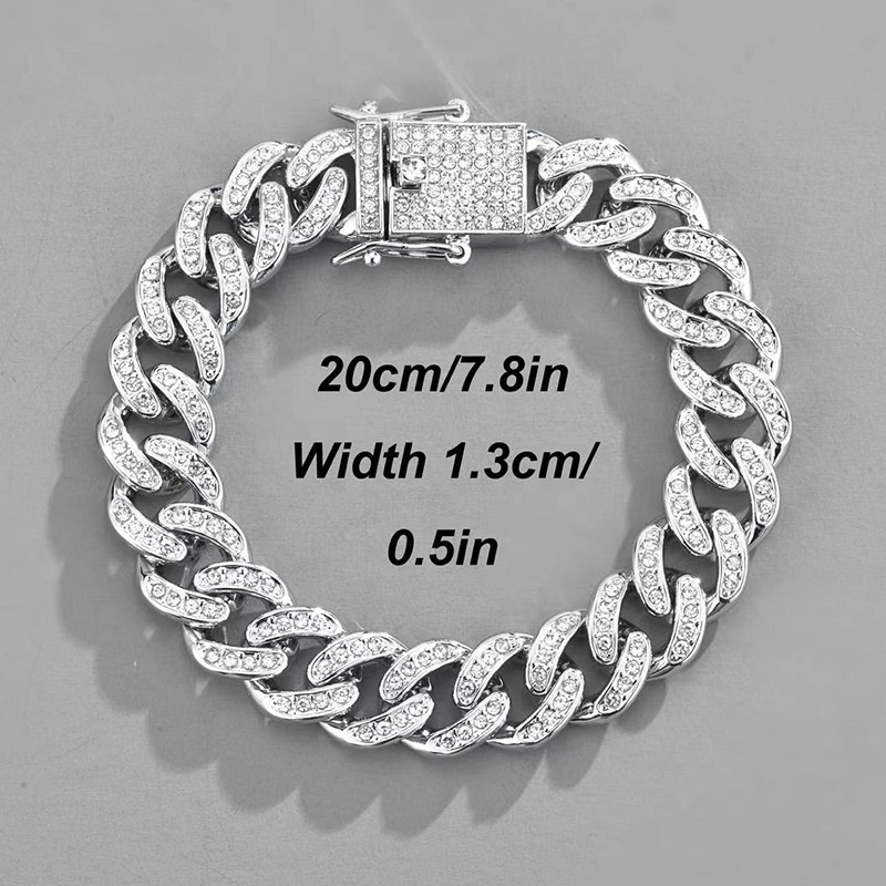 Factory made Iced out alloy with bling rhinestone hip hop 13mm cuban chain men's bracelet jewelry