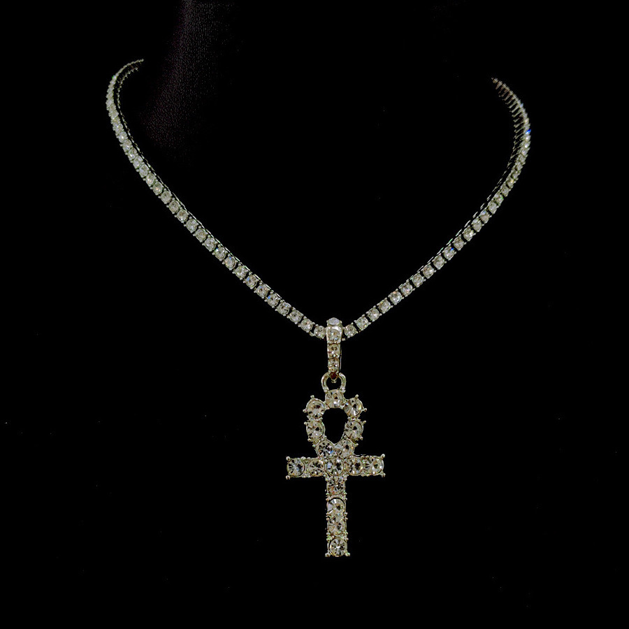 NL2049 Cross Necklace Hot Sell Bling Silver Gold Fake Diamond Tennis Cross Necklace with Tennis Chains