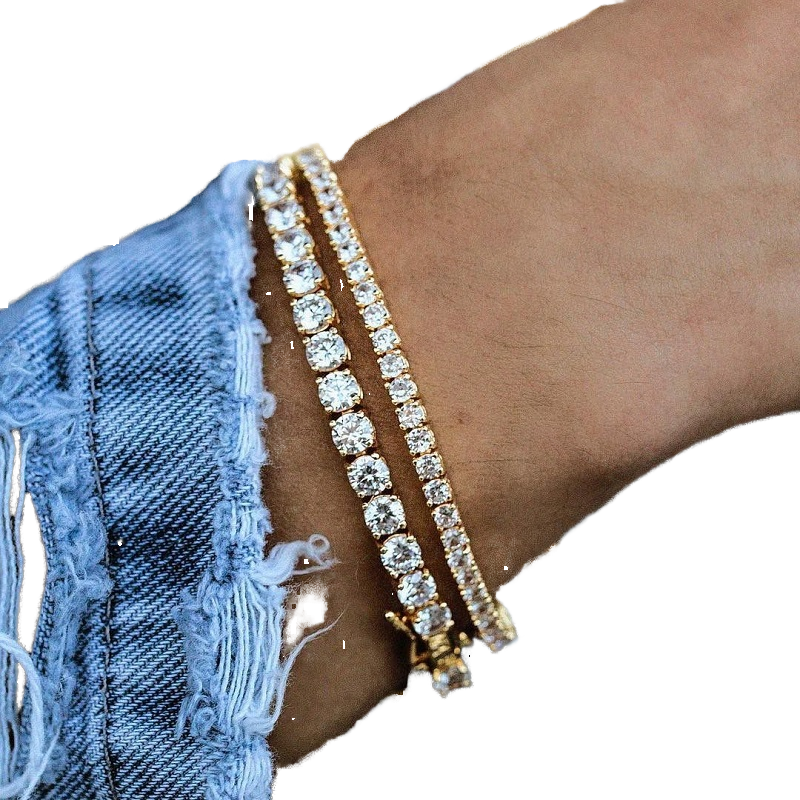 Corrente de tenis cubic zirconia ouro prata atacado Iced Out Crystal CZ Diamond Tennis Bracelet