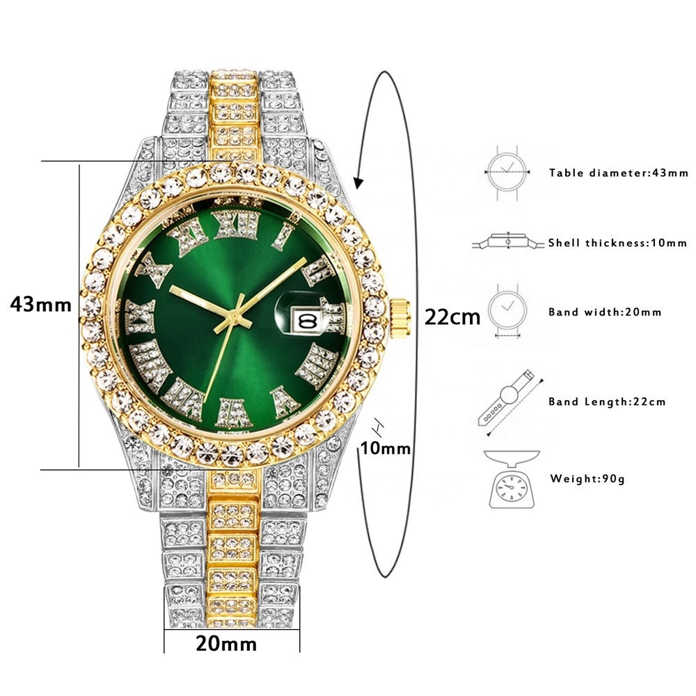 Nine different colors hip hop alloy and rhinestone iced out wrist quartz watch