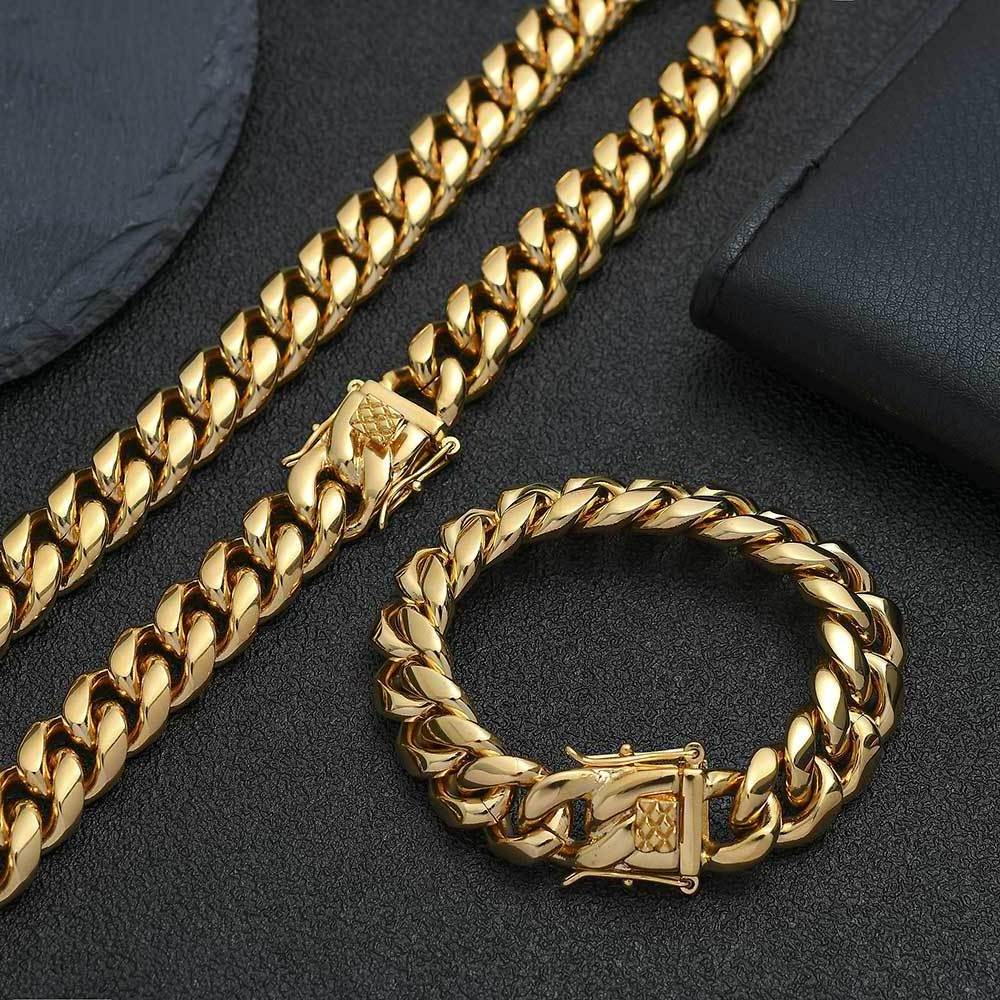 Filled Chain Plated Necklace Set Gold Jewelry Cuban Stainless Steel Mens for Men Wholesale 14k 18k Gold Fashion Design NL 2023