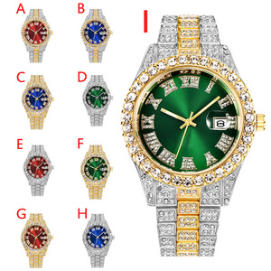 Watch Bling Hip Hop Fully Iced Out Watches Silver Gold Blue Dial Quartz Diamond Watches Men Wrist