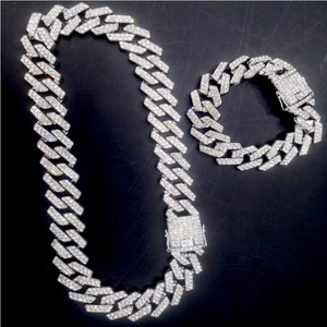 Hip Hop 20MM Bling Iced Out Cuban Link Chain Necklace Set Full Diamond Bling Choker Jewelry