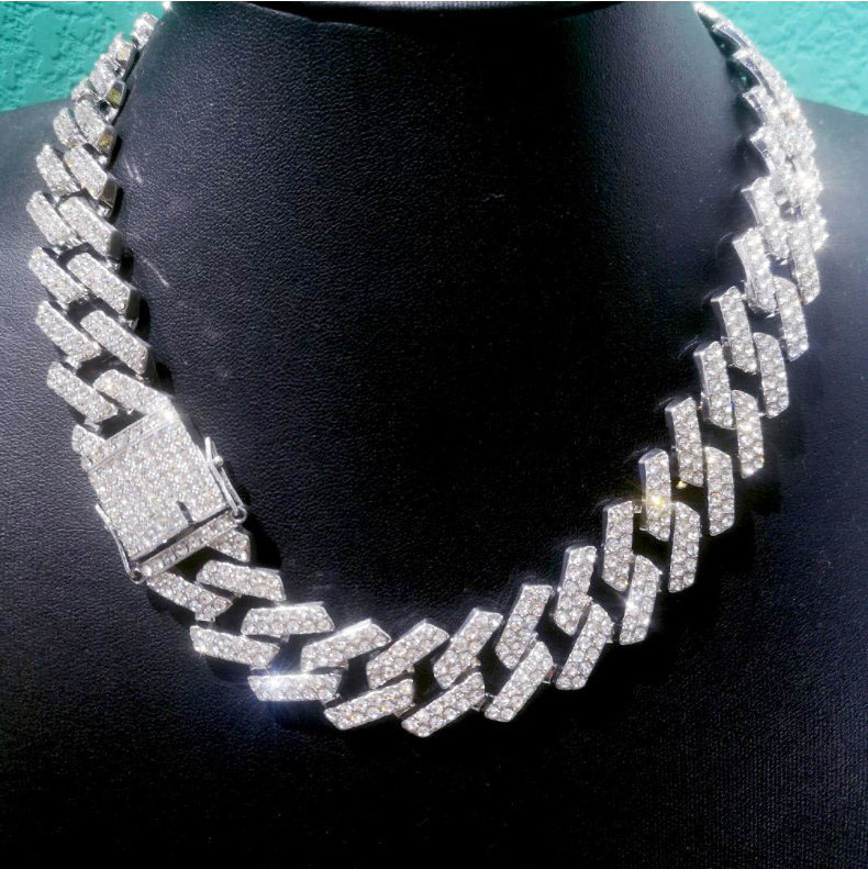 Hip Hop 20MM Bling Iced Out Cuban Link Chain Necklace Set Full Diamond Bling Choker Jewelry