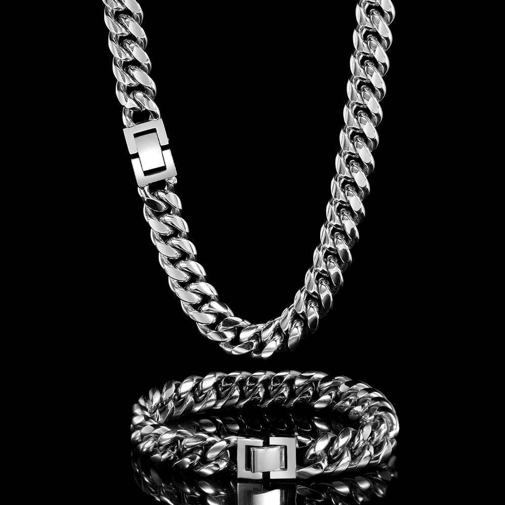 RQ Titanium Cuban Link Cadena de oro Mens Miami Stainless Steel 14k 18k Gold Plated Chain Necklace Cuban Link Chain for Man