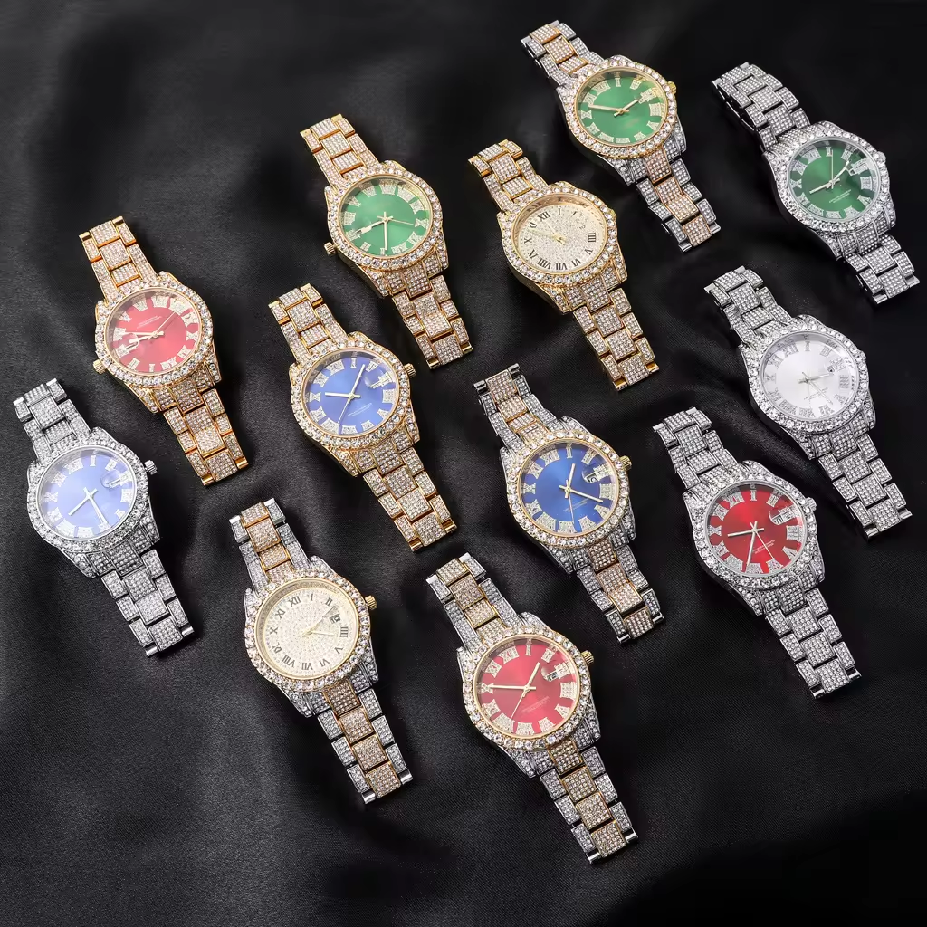 hip hop alloy men's bling dial quartz diamond watches cheapest rhinestone iced out wrist quartz watch